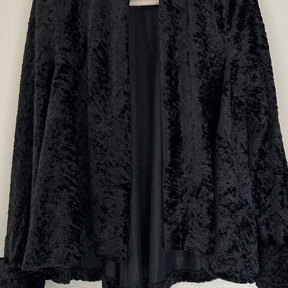 Connected crushed velvet look open cardigan jacket cuffed sleeve gothic Emo S - Picture 5 of 11